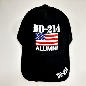 DD-214 Alumni Hat Black Embroidered U.S. Flag Cap
